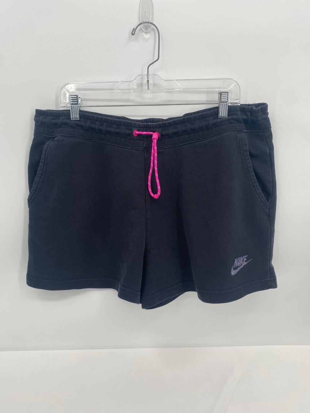 Nike Womens Sportswear Icon Clash Sweat Shorts Black Pink Drawstring Size XL